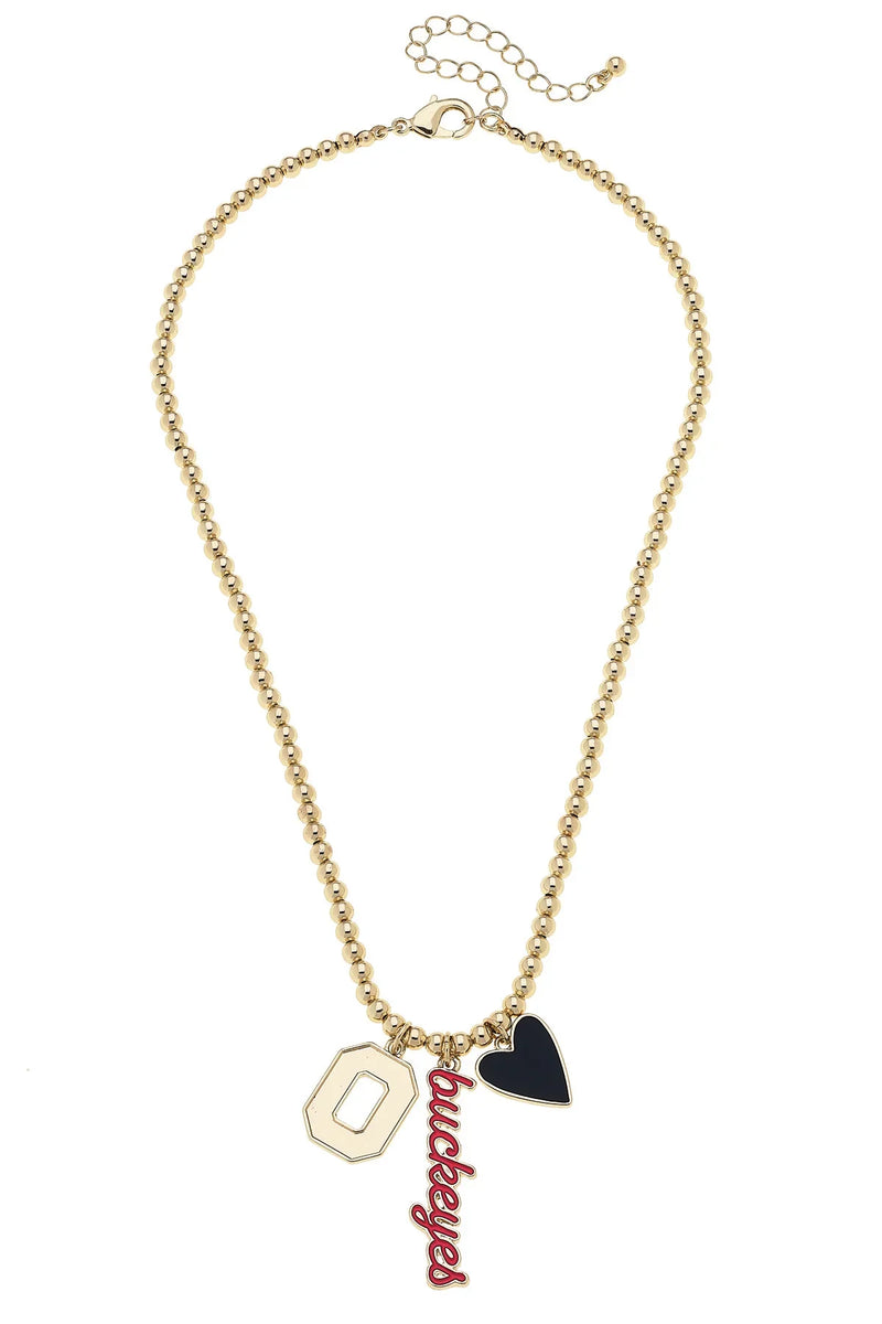 thumbnail image 2 of Ohio State Buckeyes Football Love Charm Necklace – Red & Silver – 18" Chain (Women's Jewelry) 2 of 3