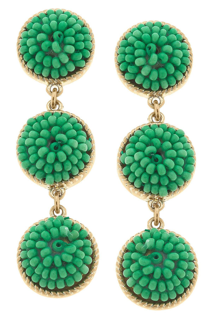 Ariel Beaded Linked Circle Drop Earrings in Green - Canvas Style