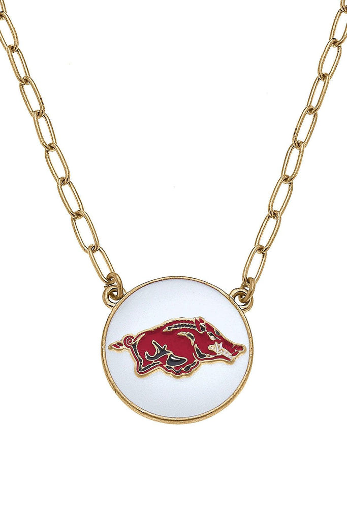 Arkansas Razorbacks Enamel Disc Pendant Necklace - Canvas Style
