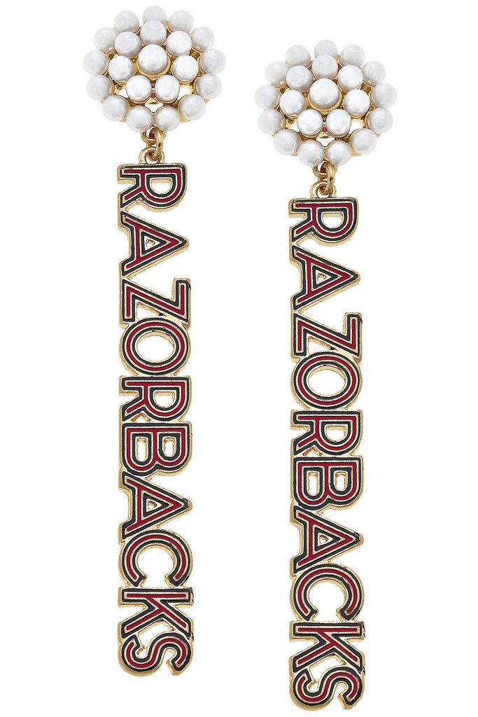 Arkansas Razorbacks Pearl Cluster Outline Enamel Drop Earrings - Canvas Style