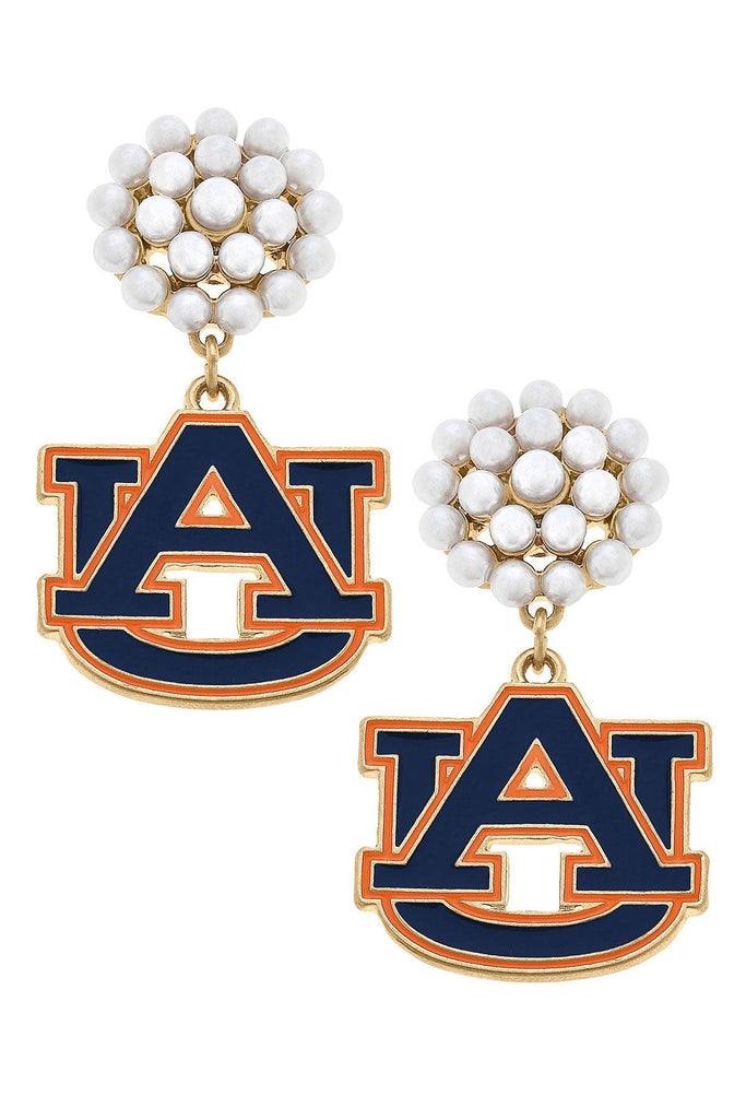 Auburn Tigers Pearl Cluster Enamel Drop Earrings - Canvas Style