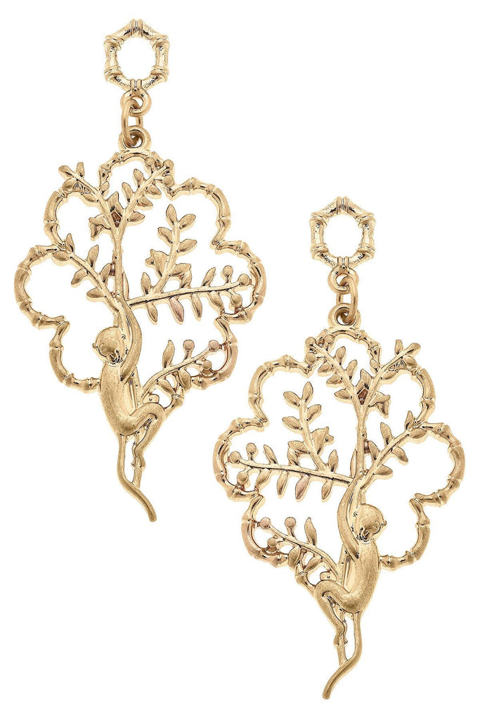 Aurelia Monkey Drop Earrings in Worn Gold - Canvas Style