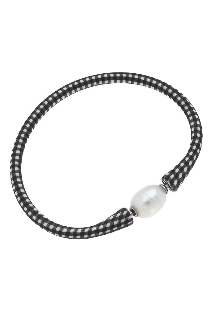 Bali Freshwater Pearl Silicone Bracelet in Black Gingham - Canvas Style