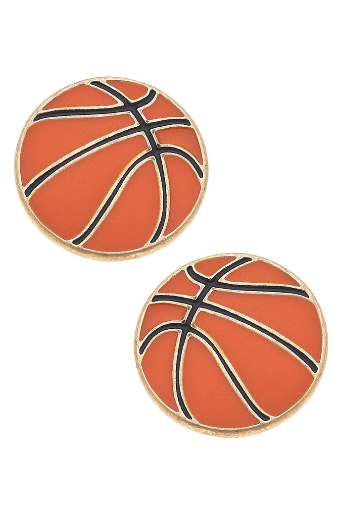 Basketball Enamel Stud Earrings in Orange - Canvas Style
