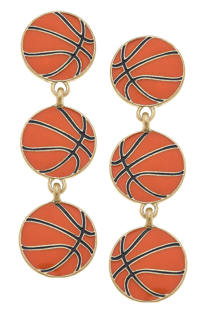 Basketball Triple Drop Enamel Earrings in Orange - Canvas Style