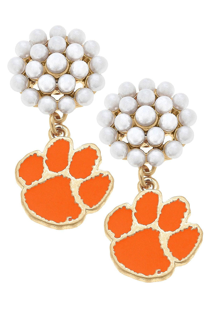 Clemson Tigers Pearl Cluster Enamel Drop Earrings - Canvas Style