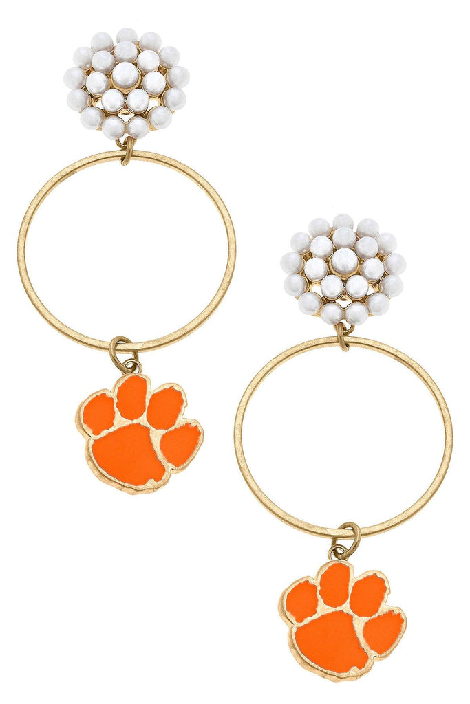 Clemson Tigers Pearl Cluster Enamel Hoop Earrings - Canvas Style