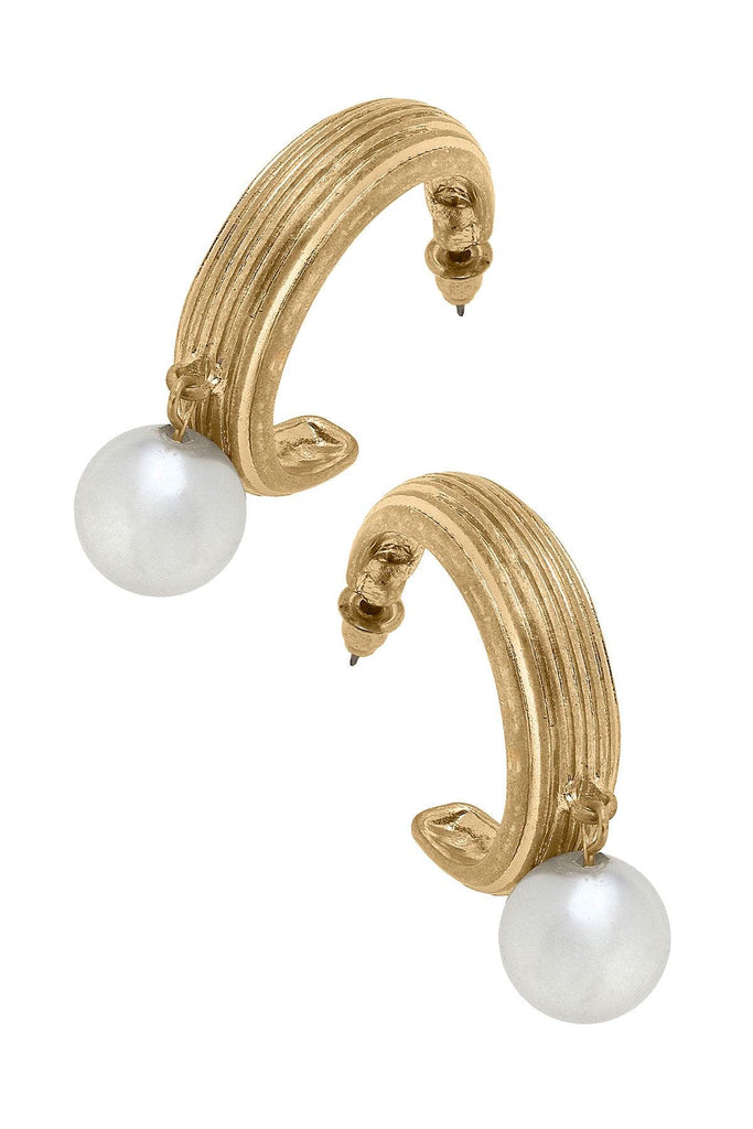Cultured Pearl Ribbed Hoop Earrings - Canvas Style