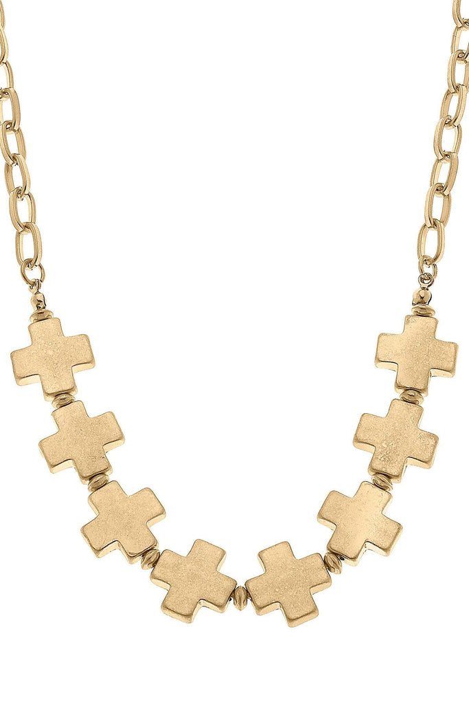 Edith Square Cross Chain Link Necklace in Worn Gold - Canvas Style