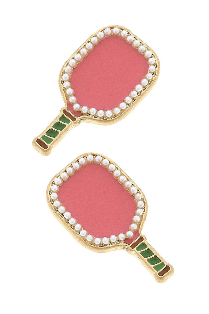 Ellie Pickleball Paddle Stud Earrings in Pink - Canvas Style