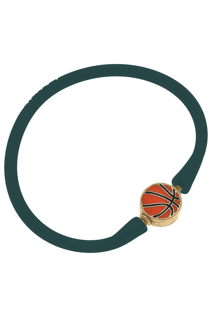 Enamel Basketball Silicone Bali Bracelet in Hunter Green - Canvas Style
