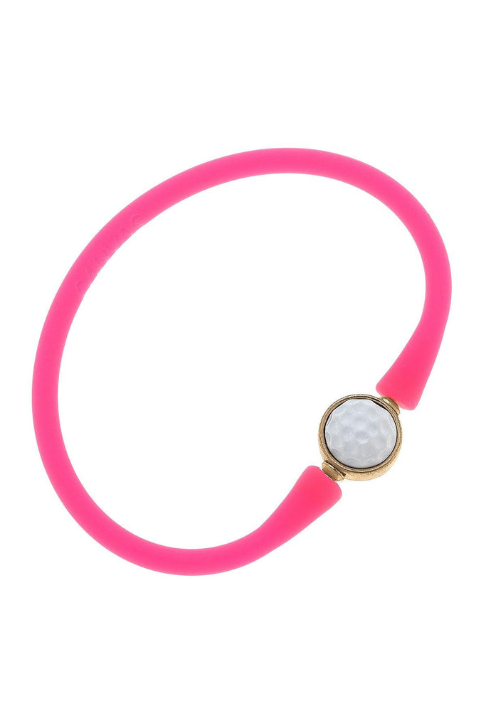 Enamel Golf Ball Silicone Bali Bracelet in Neon Pink - Canvas Style