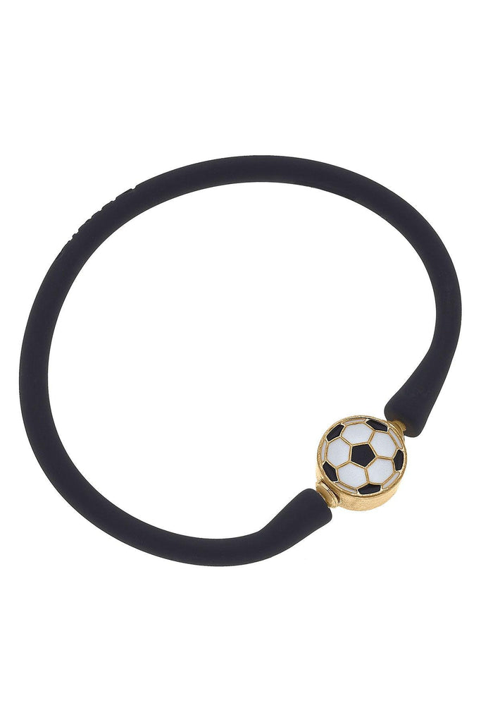 Enamel Soccer Ball Silicone Bali Bracelet in Black - Canvas Style