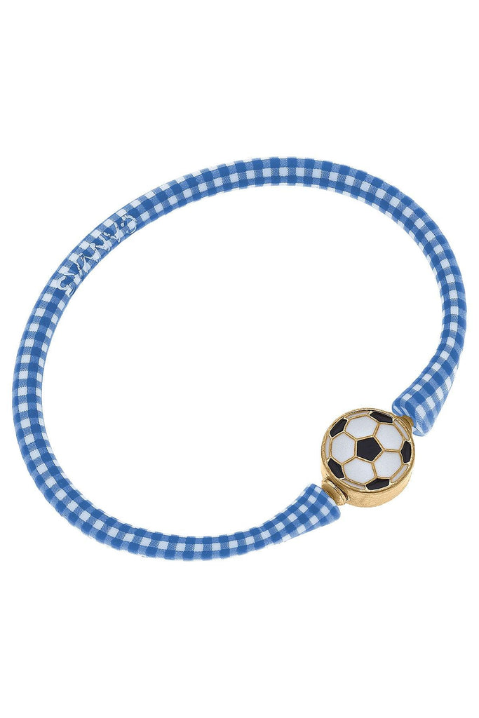 Enamel Soccer Ball Silicone Bali Bracelet in Blue Gingham - Canvas Style