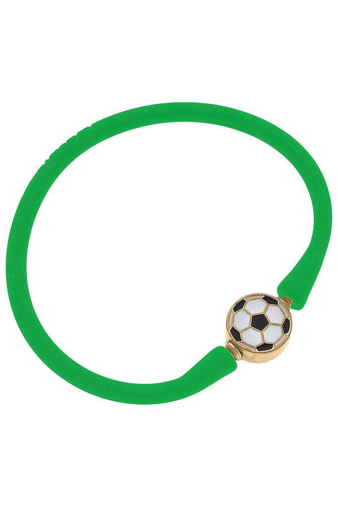 Enamel Soccer Ball Silicone Bali Bracelet in Green - Canvas Style