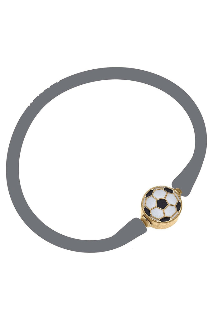 Enamel Soccer Ball Silicone Bali Bracelet in Grey - Canvas Style