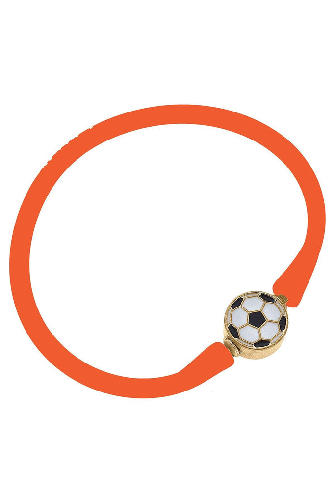 Enamel Soccer Ball Silicone Bali Bracelet in Orange - Canvas Style
