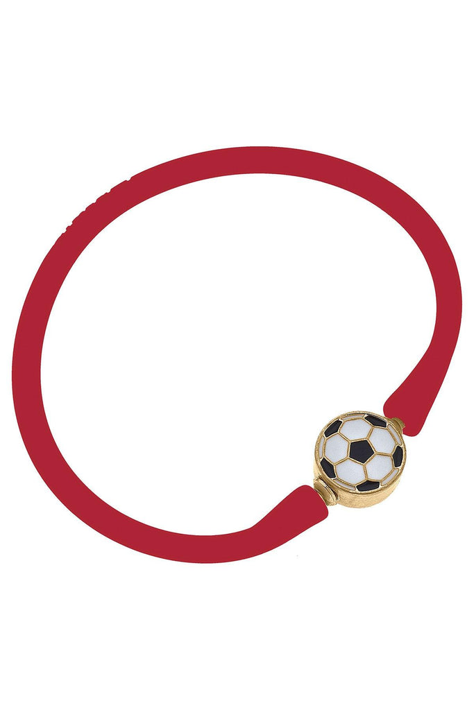 Enamel Soccer Ball Silicone Bali Bracelet in Red - Canvas Style
