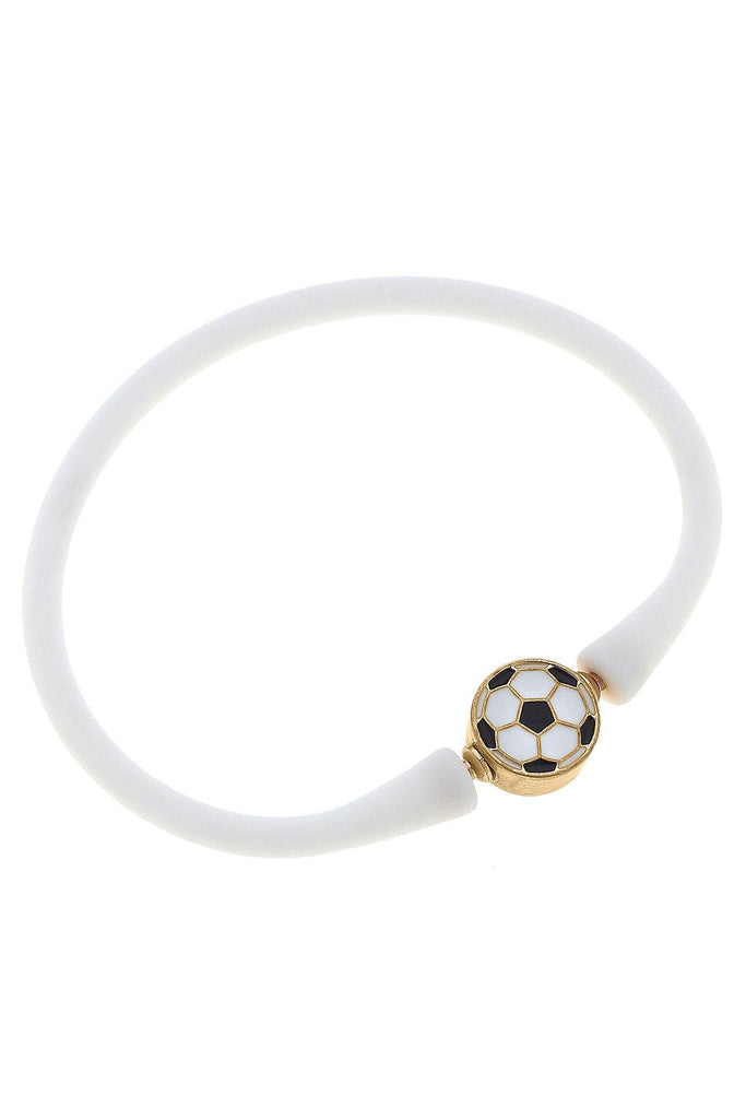 Enamel Soccer Ball Silicone Bali Bracelet in White - Canvas Style