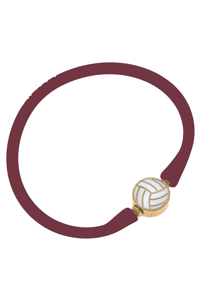 Enamel Volleyball Silicone Bali Bracelet in Burgundy - Canvas Style