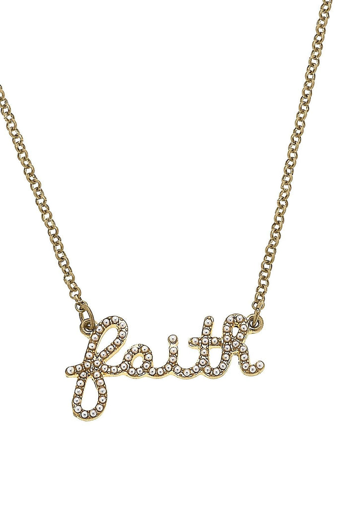 Faith Pearl Studded Script Necklace - Canvas Style