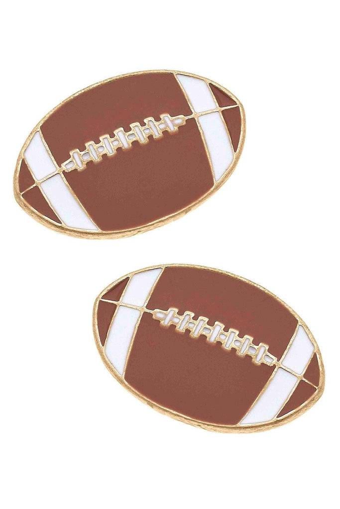 Football Enamel Stud Earrings in Brown - Canvas Style