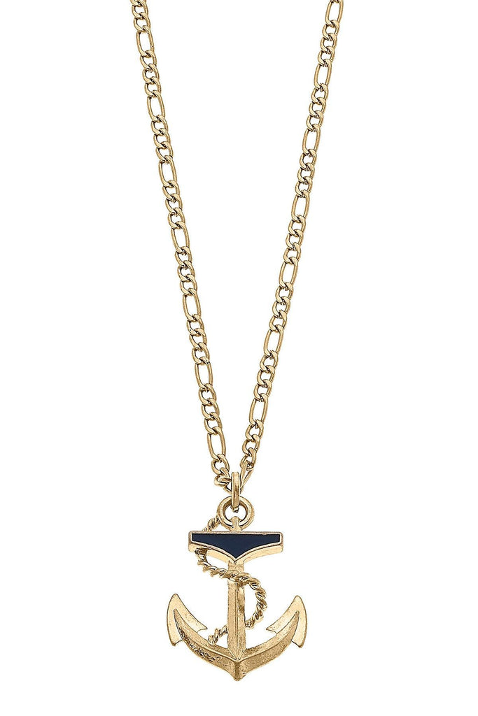 Georgia Anchor Pendant Necklace in Worn Gold - Canvas Style
