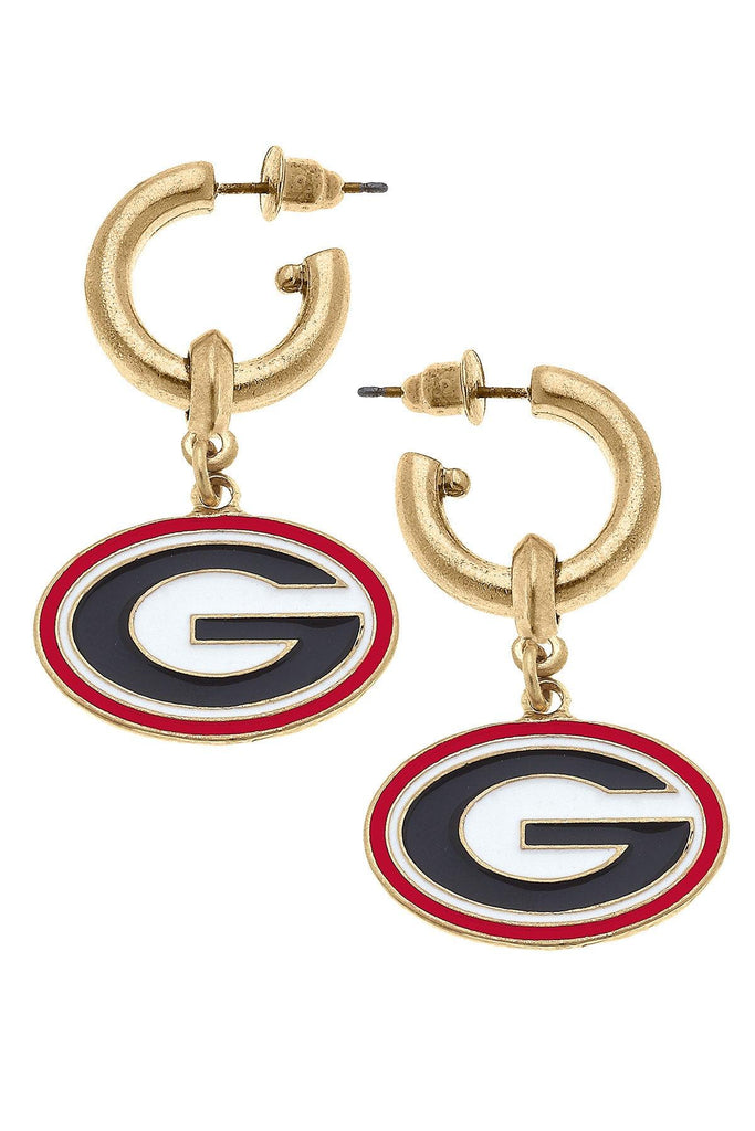 Georgia Bulldogs Enamel Drop Hoop Earrings - Canvas Style