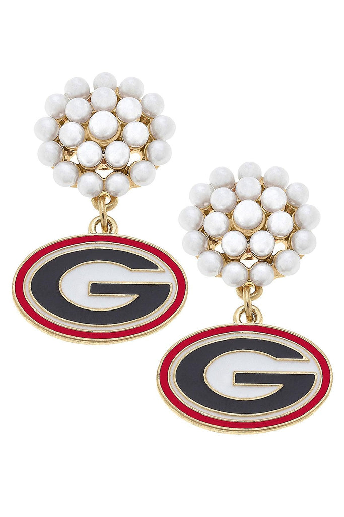 Georgia Bulldogs Pearl Cluster Enamel Drop Earrings - Canvas Style