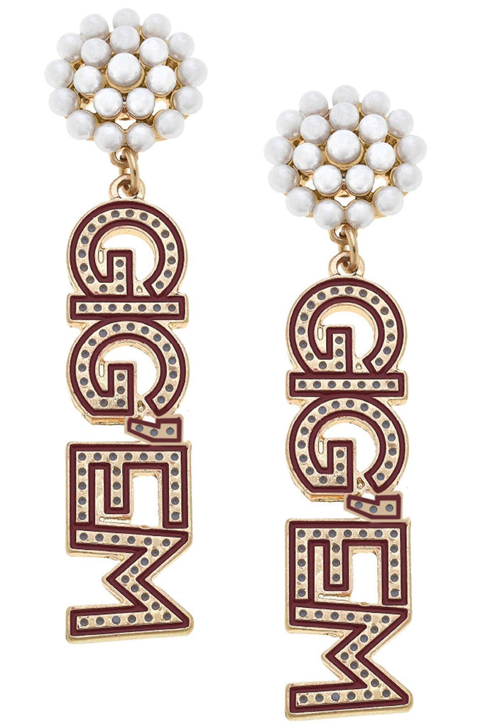 Gig 'Em Pearl Cluster Drop Earrings - Canvas Style