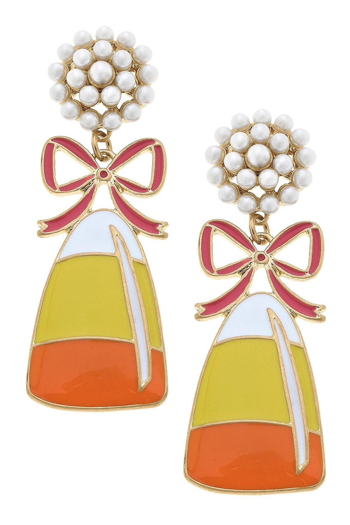 Halloween Enamel Candy Corn Earrings in Orange/Yellow/White - Canvas Style