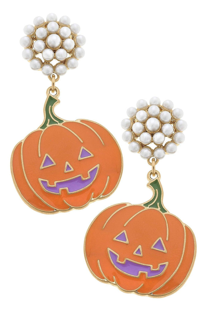 Halloween Enamel Jack O'Lantern Earrings in Orange & Purple - Canvas Style