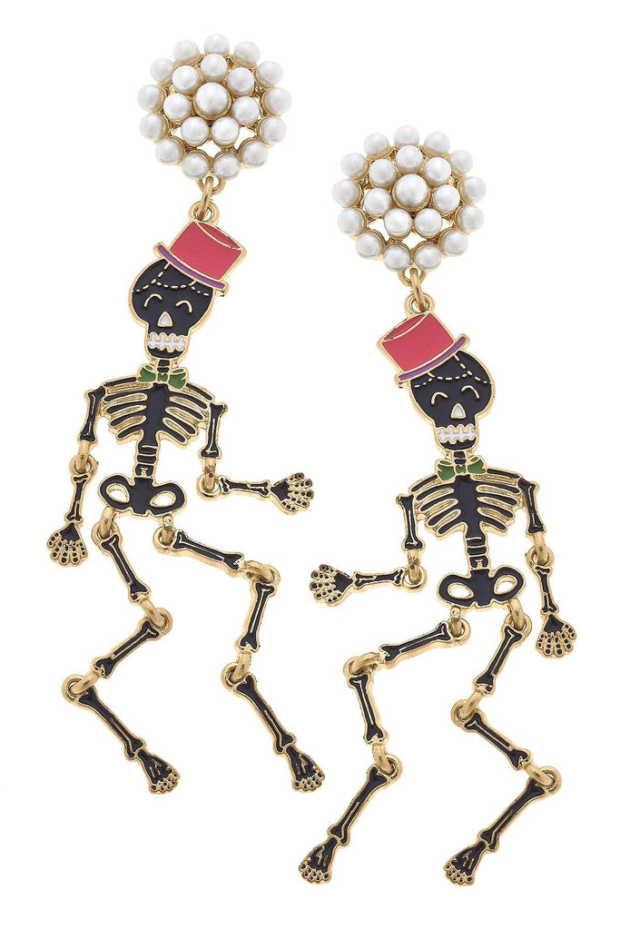 Halloween Enamel Skeleton Earrings in Black & Pink - Canvas Style