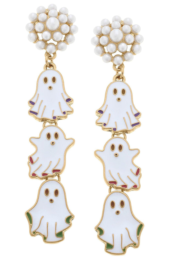 Halloween Enamel Triple Ghost Earrings in White - Canvas Style