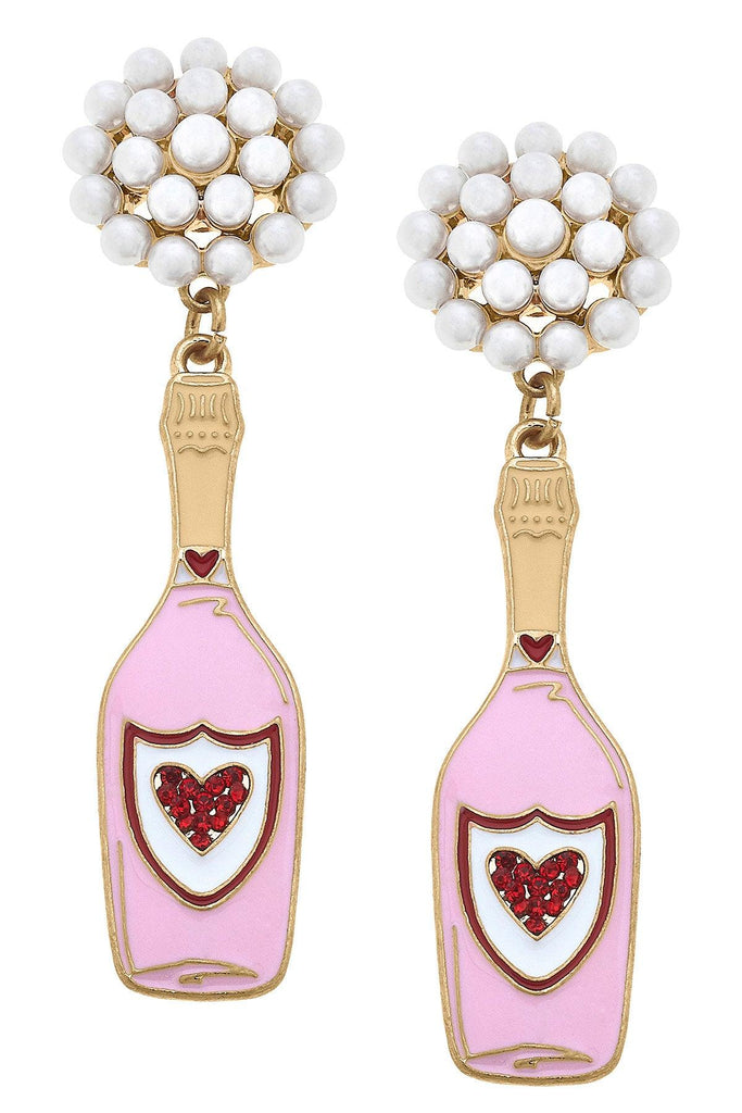 Heart Champagne Bottle Enamel Earrings - Canvas Style