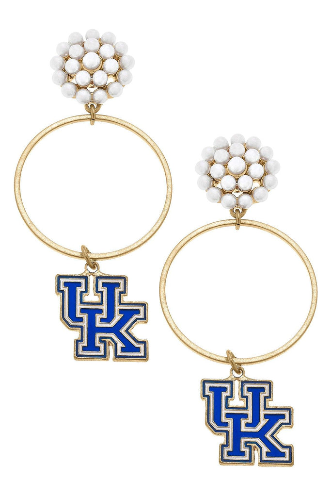 Kentucky Wildcats Pearl Cluster Enamel Hoop Earrings - Canvas Style