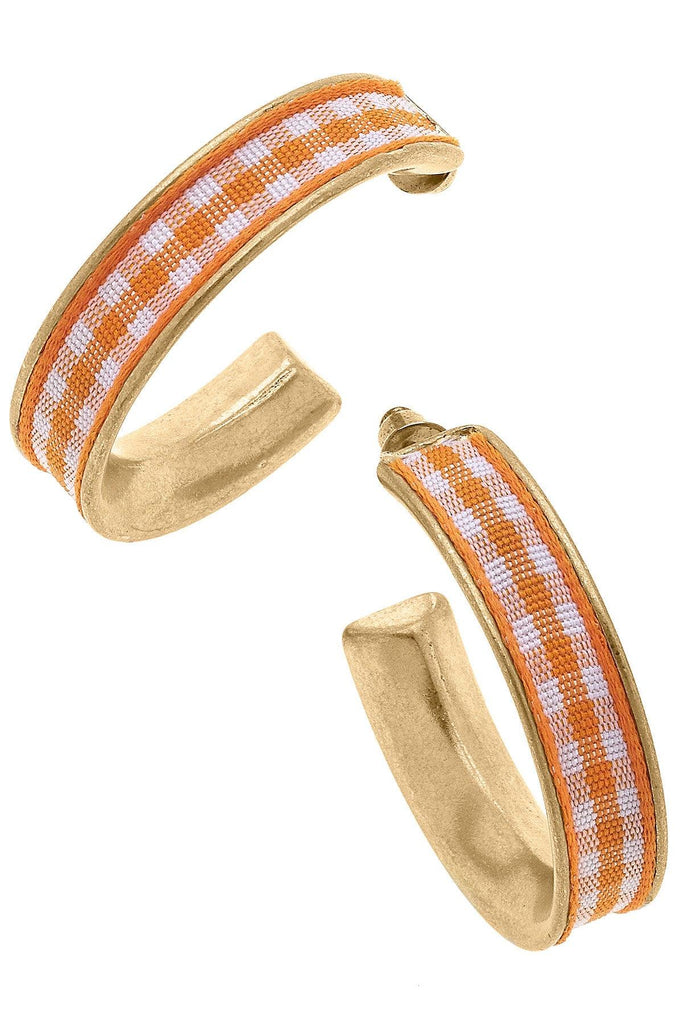 Libby Gingham Hoop Earrings in Orange - Canvas Style