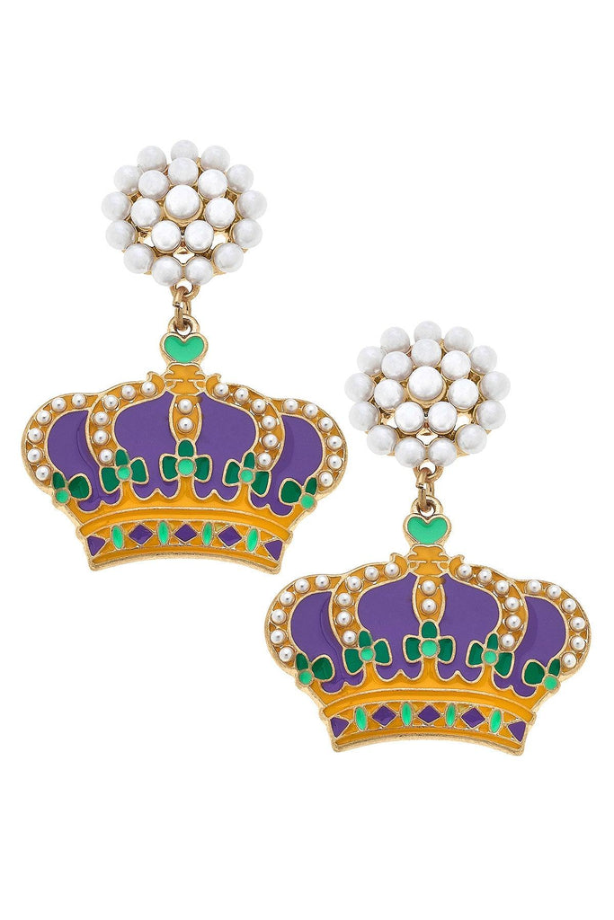 Mardi Gras Crown Enamel Earrings - Canvas Style