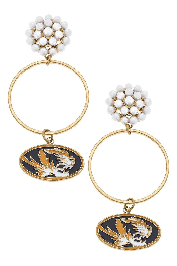 Missouri Tigers Pearl Cluster Enamel Hoop Earrings - Canvas Style