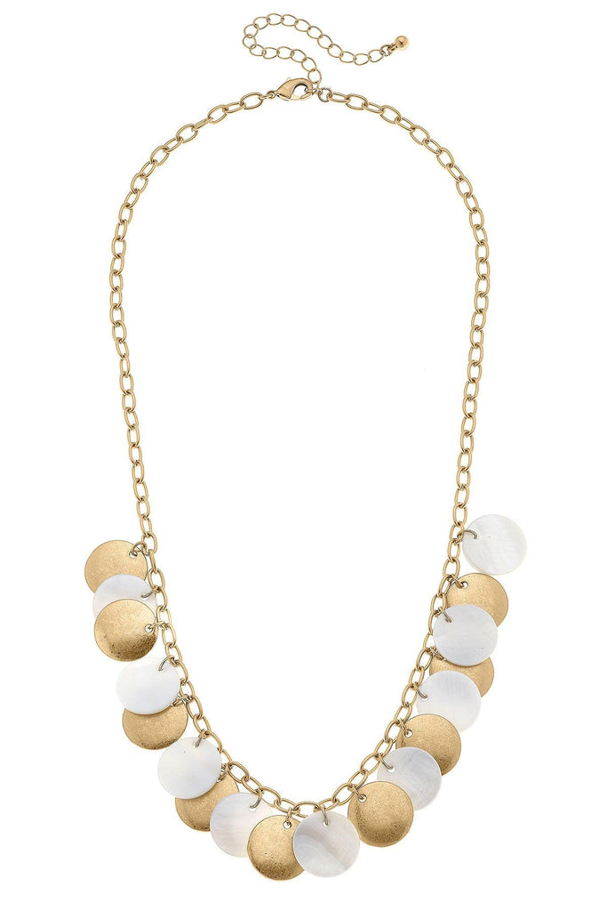 Naya Pearl and Gold Disc Statement Necklace in Mother of Pearl - Canvas Style