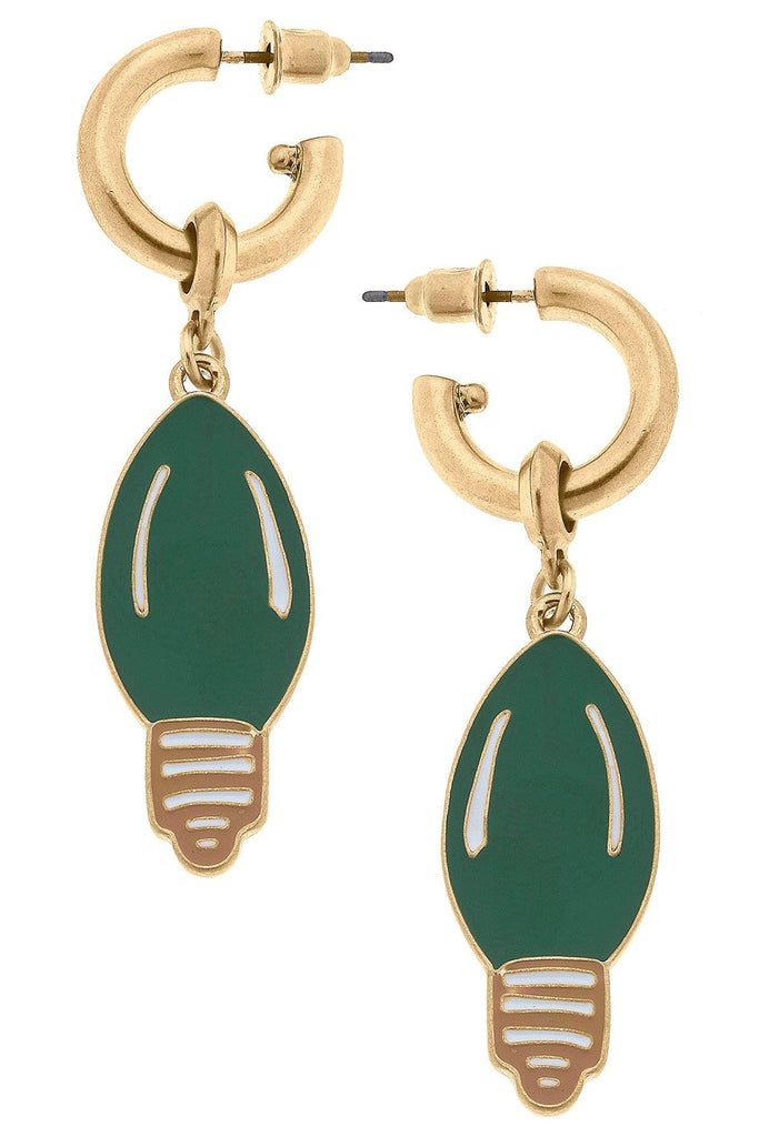 Noelle Enamel Light Bulb Earrings in Green - Canvas Style
