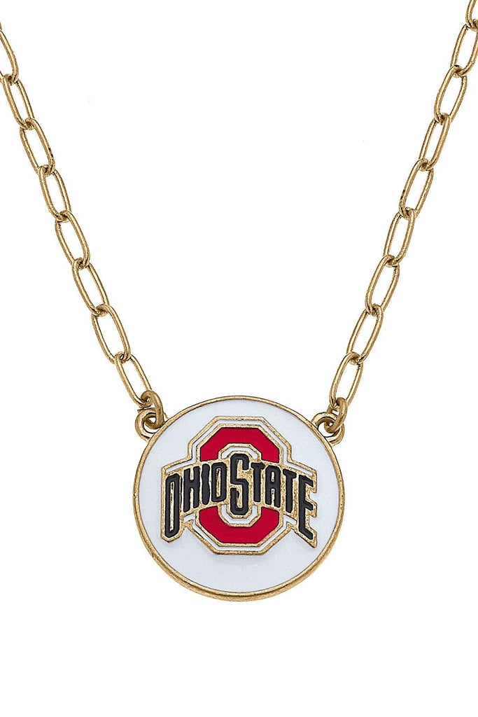 Ohio State Buckeyes Enamel Disc Pendant Necklace in White - Canvas Style