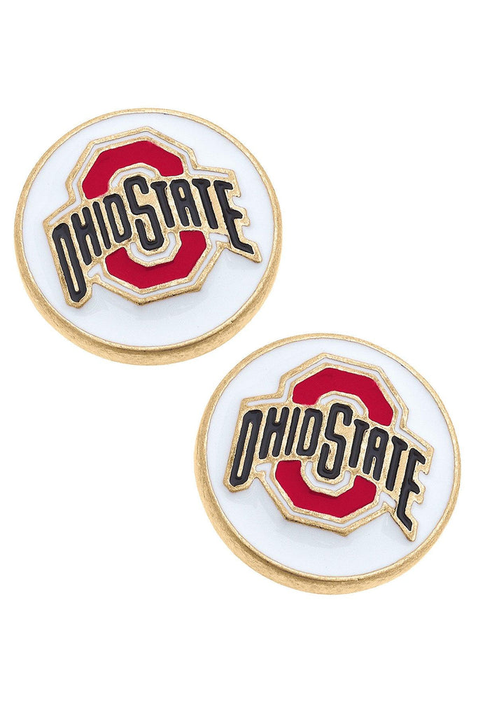 Ohio State Buckeyes Enamel Disc Stud Earrings in White - Canvas Style
