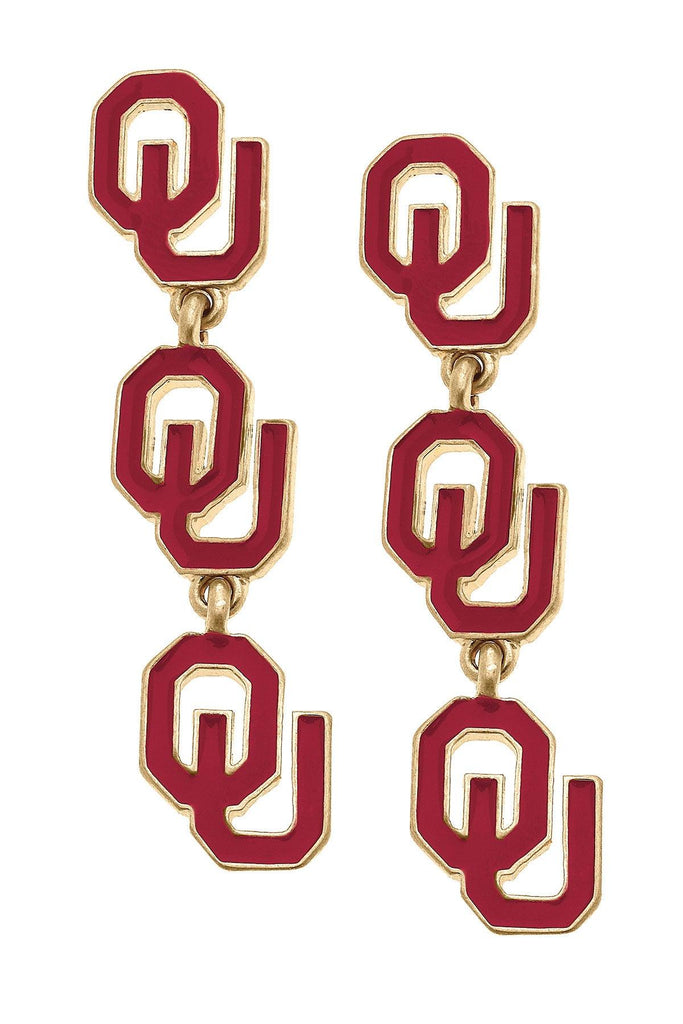 Oklahoma Sooners Triple Drop Enamel Earrings - Canvas Style