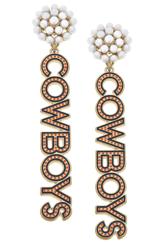 Oklahoma State Cowboys Pearl Cluster Dotted Enamel Drop Earrings - Canvas Style