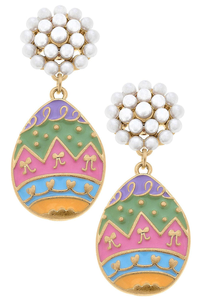 Remi Easter Egg Pearl Cluster Enamel Earrings in Multi - Canvas Style