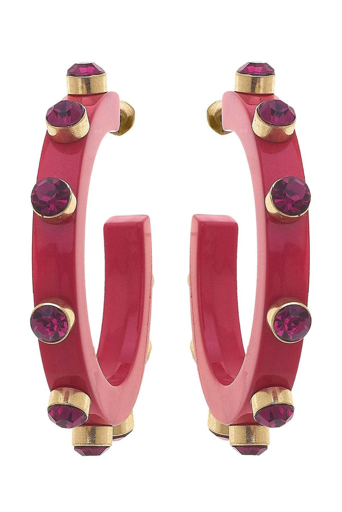 Renee Resin and Rhinestone Hoop Earrings in Fuchsia - Canvas Style