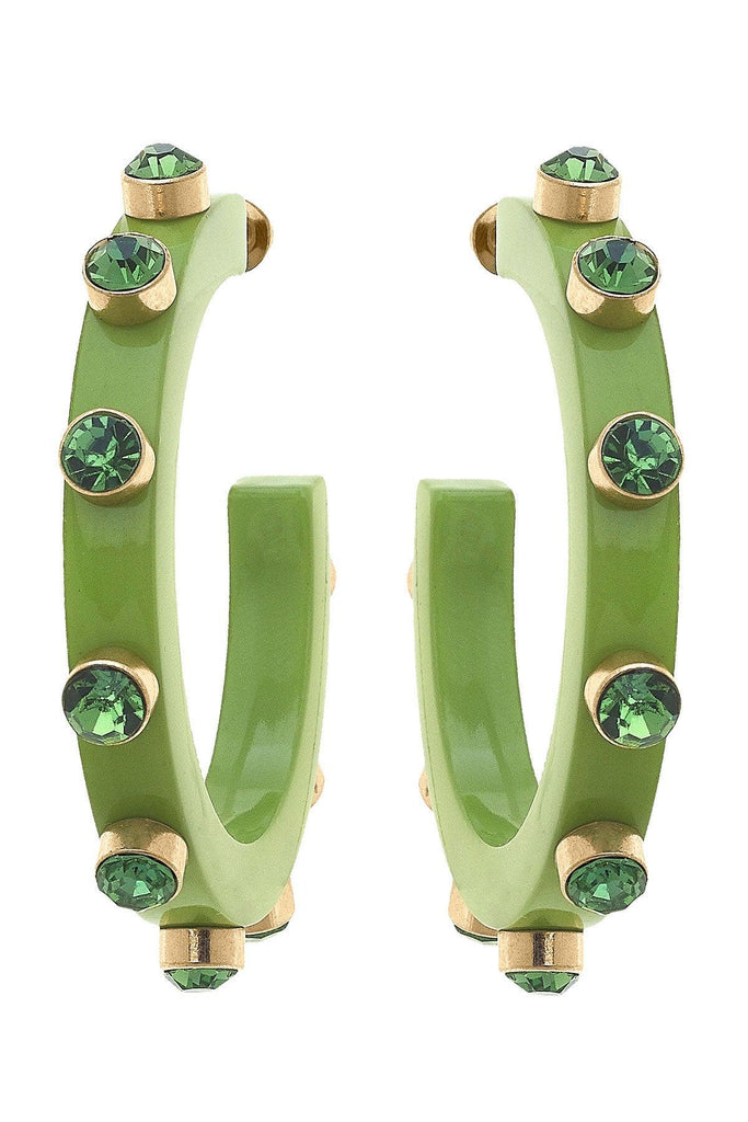 Renee Resin and Rhinestone Hoop Earrings in Lime Green - Canvas Style