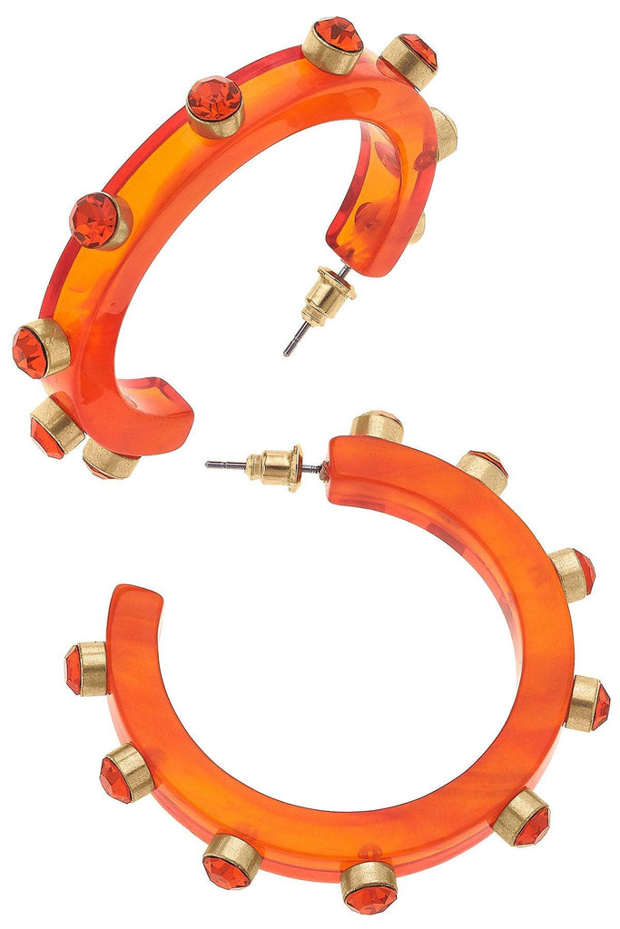 Renee Resin and Rhinestone Hoop Earrings in Orange - Canvas Style