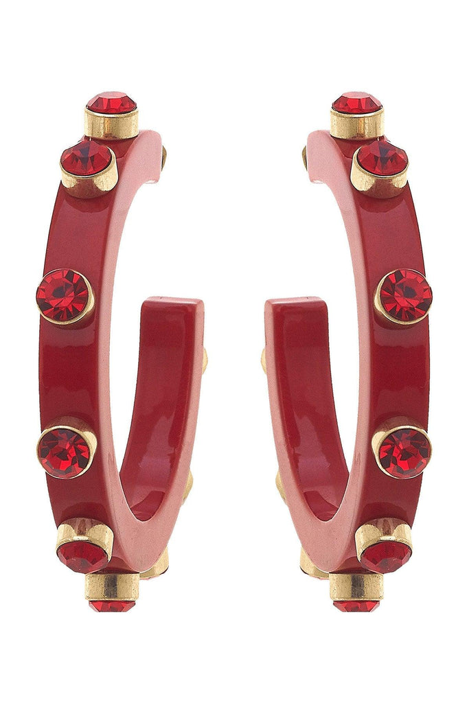 Renee Resin and Rhinestone Hoop Earrings in Red - Canvas Style